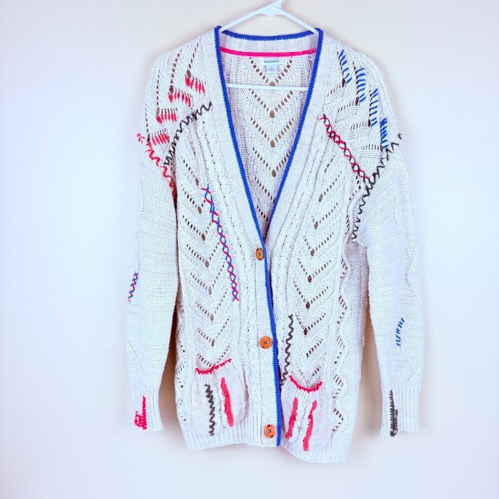 NWOT Sundance Boho Wool Blend Quirky Crochet Knit V-Neck Sweater Cardigan S